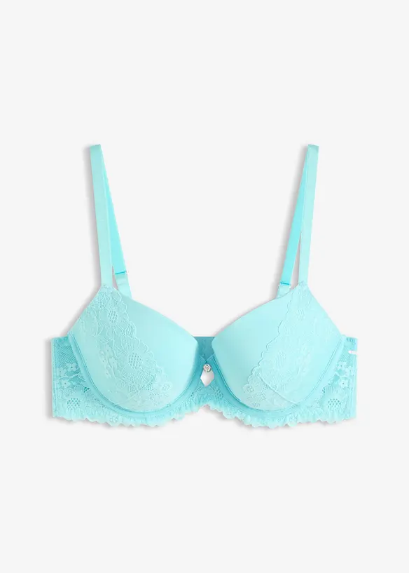 Schalen-BH aus weicher Spitze in blau von vorne - bonprix