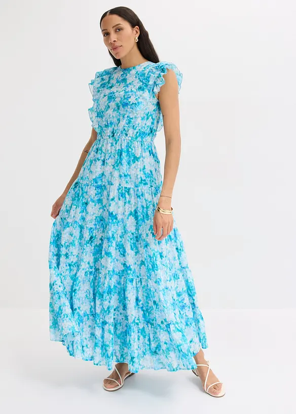 Maxikleid aus reiner Baumwolle in blau von vorne (Totalaufnahme) - bonprix Maxikleid aus reiner Baumwolle in blau von vorne (Totalaufnahme) - bonprix