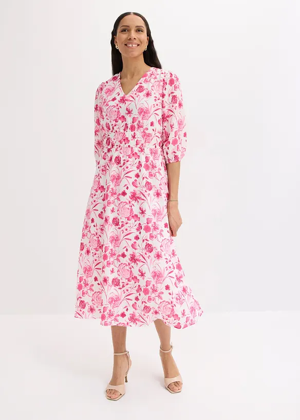 Midikleid aus Viskose-Mix in pink von vorne (Totalaufnahme) - bonprix Midikleid aus Viskose-Mix in pink von vorne (Totalaufnahme) - bonprix