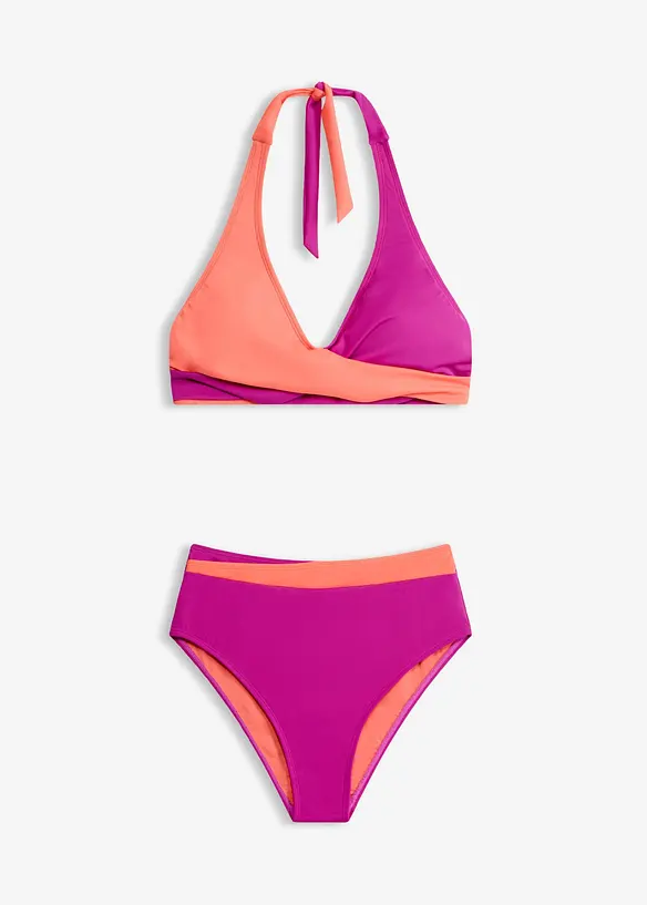 Neckholder-Bikini in Wickeloptik (2-tlg.Set) in lila von vorne - bonprix