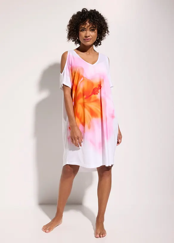 Strandkleid aus feiner Viskose in weiß von vorne (Totalaufnahme) - bonprix