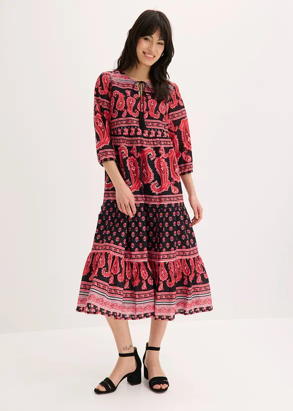 Midikleid aus reiner Baumwolle in schwarz von vorne (Totalaufnahme) - bonprix