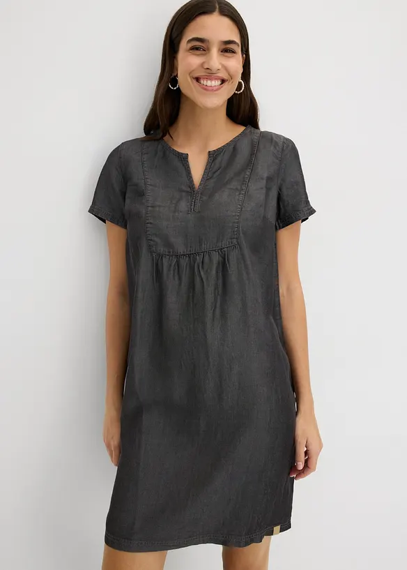 Kleid aus Lyocell in schwarz von vorne (Totalaufnahme) - bonprix