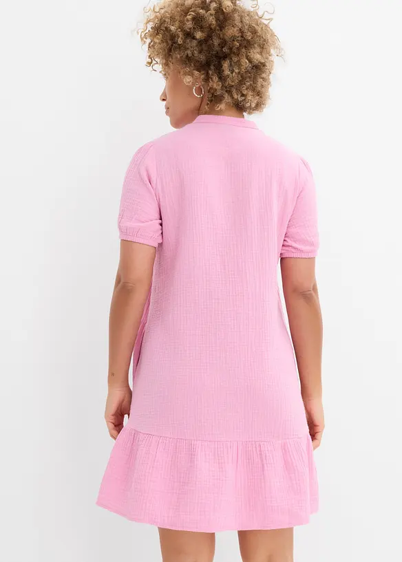 Musselin-Minikleid aus reiner Baumwolle in rosa von hinten (Totalaufnahme) - bonprix