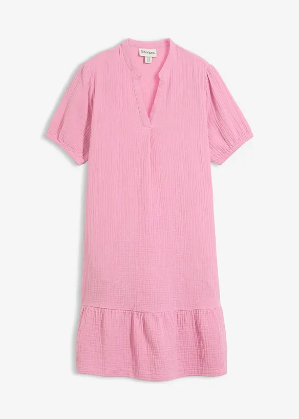 Musselin-Minikleid aus reiner Baumwolle in rosa von vorne - bonprix