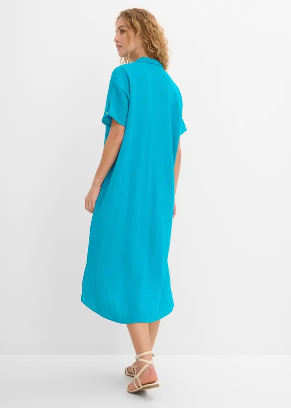 Musselin-Kaftan aus reiner Baumwolle in blau von hinten (Totalaufnahme) - bonprix Musselin-Kaftan aus reiner Baumwolle in blau von hinten (Totalaufnahme) - bonprix