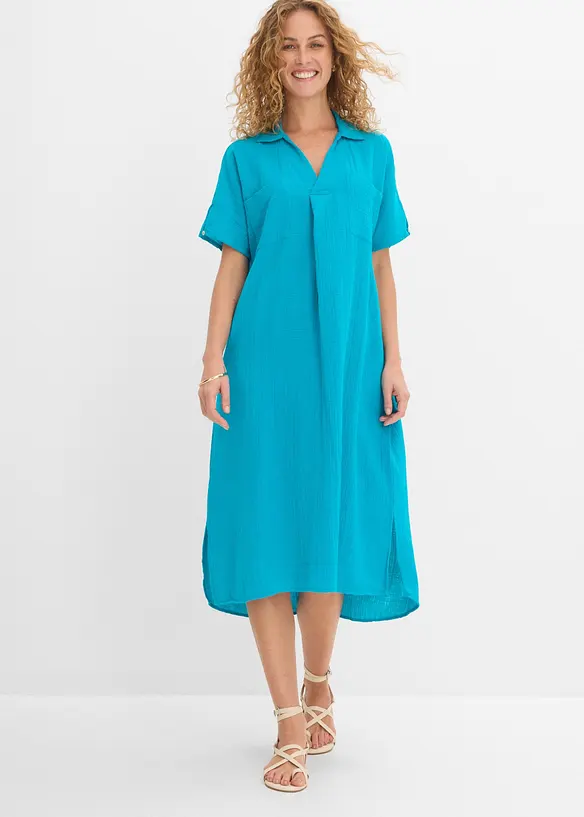 Musselin-Kaftan aus reiner Baumwolle in blau von vorne (Totalaufnahme) - bonprix Musselin-Kaftan aus reiner Baumwolle in blau von vorne (Totalaufnahme) - bonprix