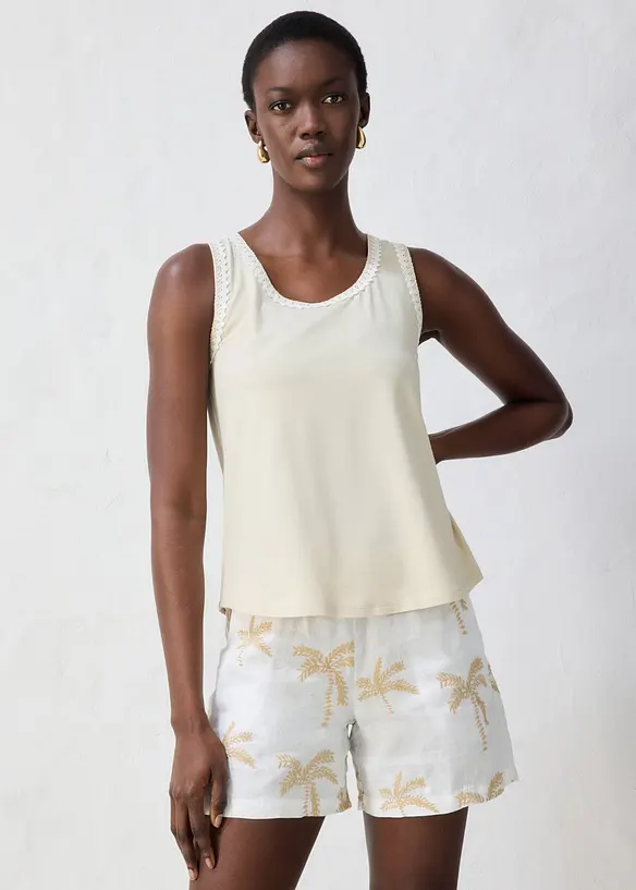 Tanktop mit Seidenanteil in beige von vorne (im Anschnitt) - bonprix