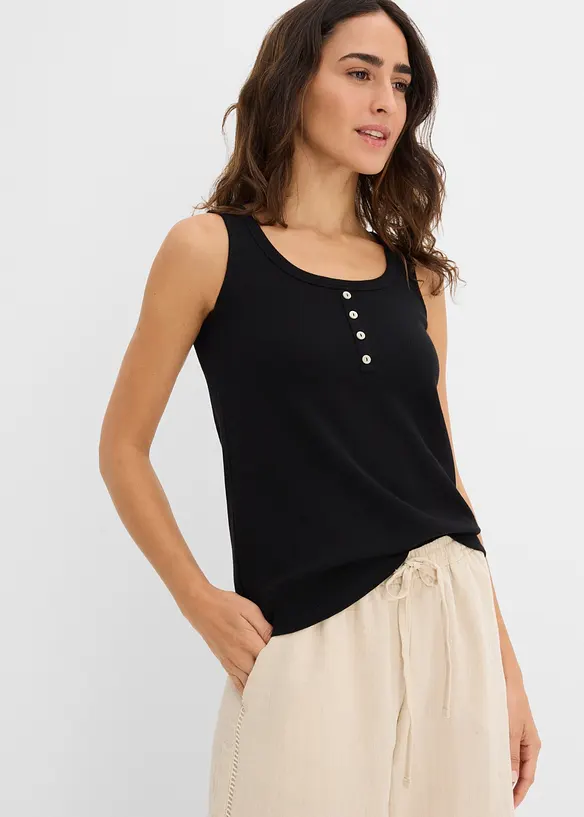 Hüftlanges Ripp-Top in schwarz von vorne (im Anschnitt) - bonprix Hüftlanges Ripp-Top in schwarz von vorne (im Anschnitt) - bonprix