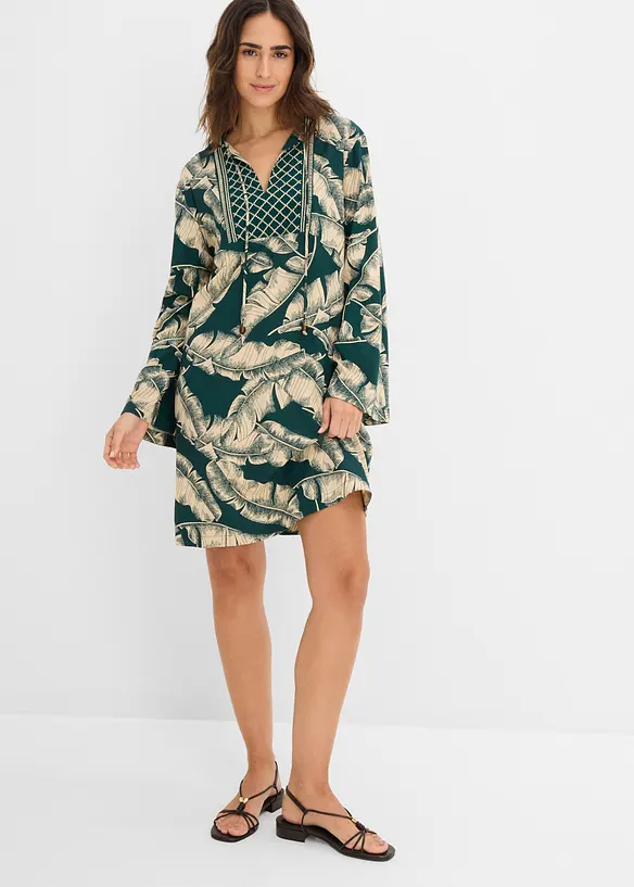 Tunika-Kleid aus fließendem Viskose-Mix in grün von vorne (Totalaufnahme) - bonprix