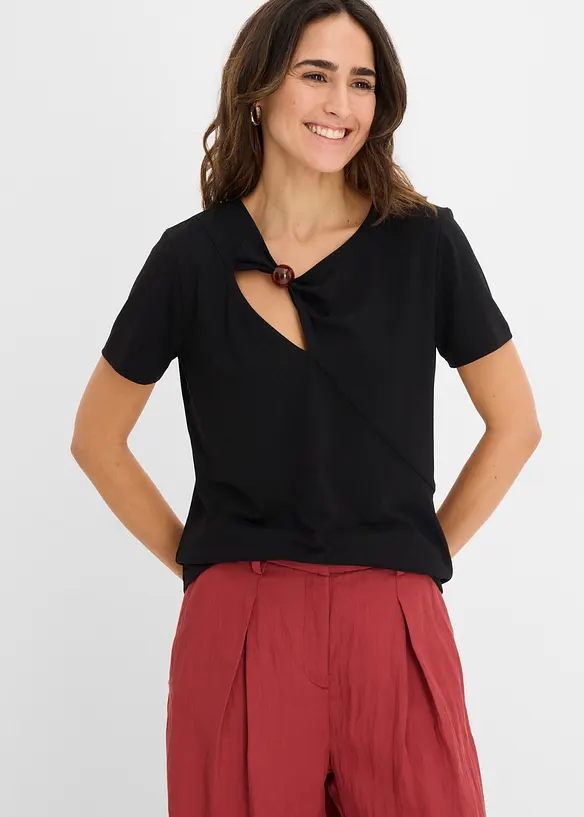 T-Shirt aus fließendem Viskose-Mix in schwarz von vorne (im Anschnitt) - bonprix T-Shirt aus fließendem Viskose-Mix in schwarz von vorne (im Anschnitt) - bonprix
