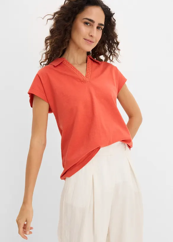 Poloshirt aus reiner Bio-Baumwolle in rot von vorne (im Anschnitt) - bonprix