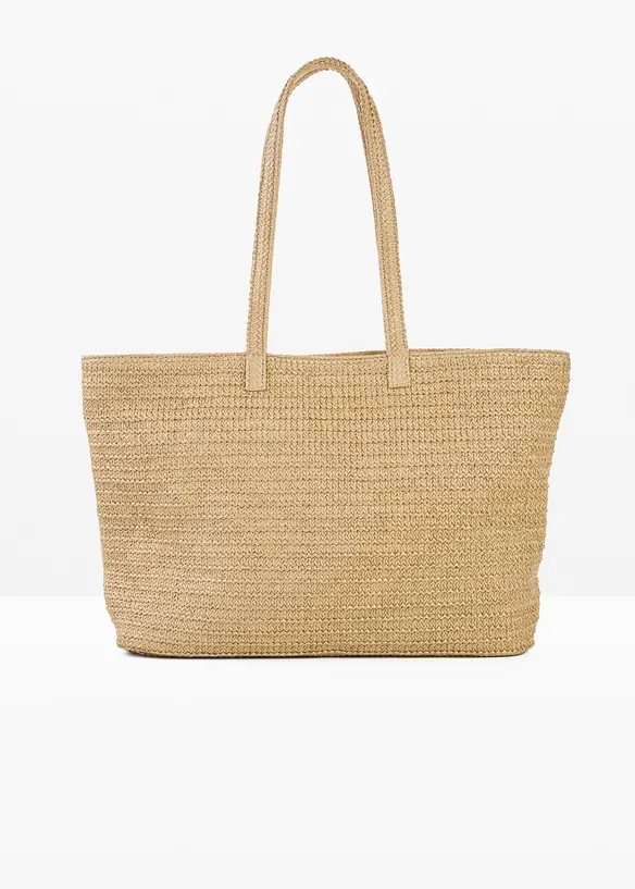 Shopper in Strohoptik in beige von vorne - bonprix