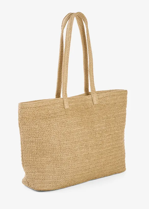 Shopper in Strohoptik in beige von hinten - bonprix