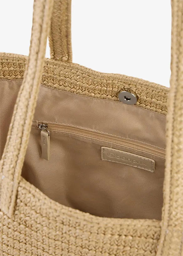 Shopper in Strohoptik in beige geöffnet - bonprix