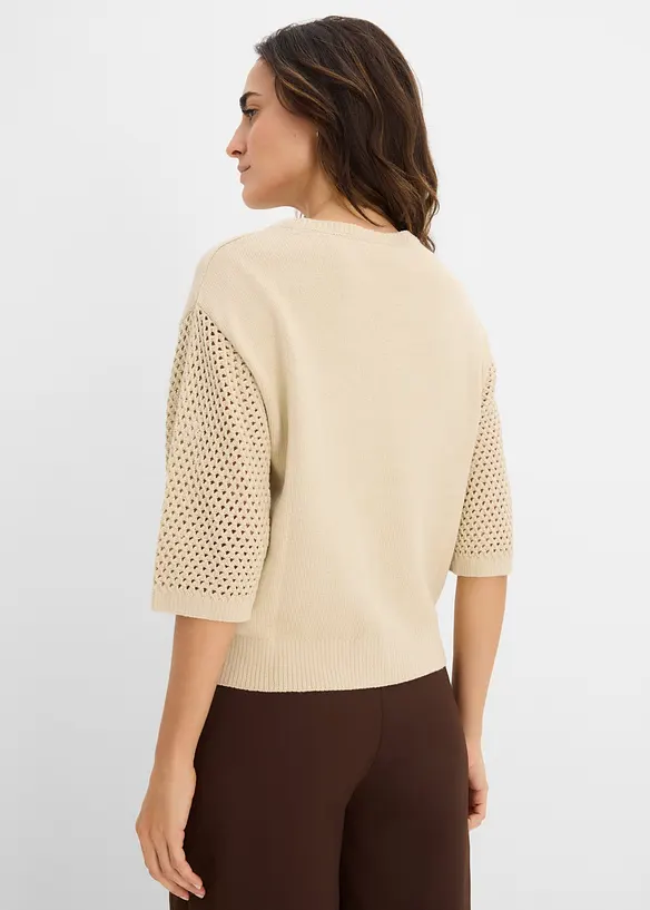 Pullover aus Baumwoll-Leinen-Mix in beige von hinten (im Anschnitt) - bonprix