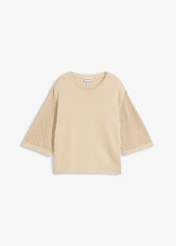 Pullover aus Baumwoll-Leinen-Mix in beige von vorne - bonprix