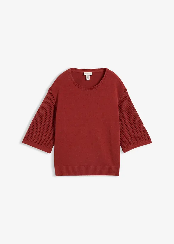 Pullover aus Baumwoll-Leinen-Mix in rot von vorne - bonprix