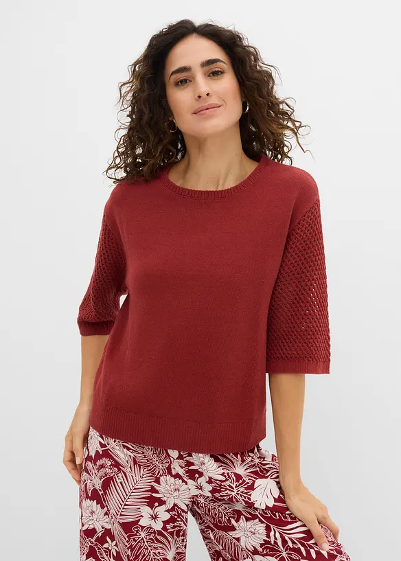 Pullover aus Baumwoll-Leinen-Mix in rot von vorne (im Anschnitt) - bonprix
