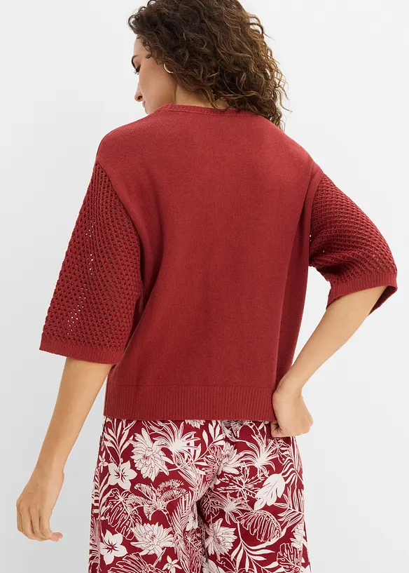 Pullover aus Baumwoll-Leinen-Mix in rot von hinten (im Anschnitt) - bonprix