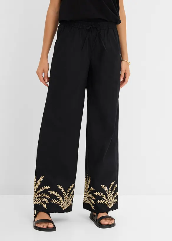 Palazzo-Hose mit Stickerei in schwarz von vorne - bonprix Palazzo-Hose mit Stickerei in schwarz von vorne - bonprix