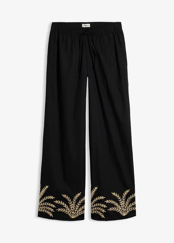 Palazzo-Hose mit Stickerei in schwarz von vorne - bonprix Palazzo-Hose mit Stickerei in schwarz von vorne - bonprix
