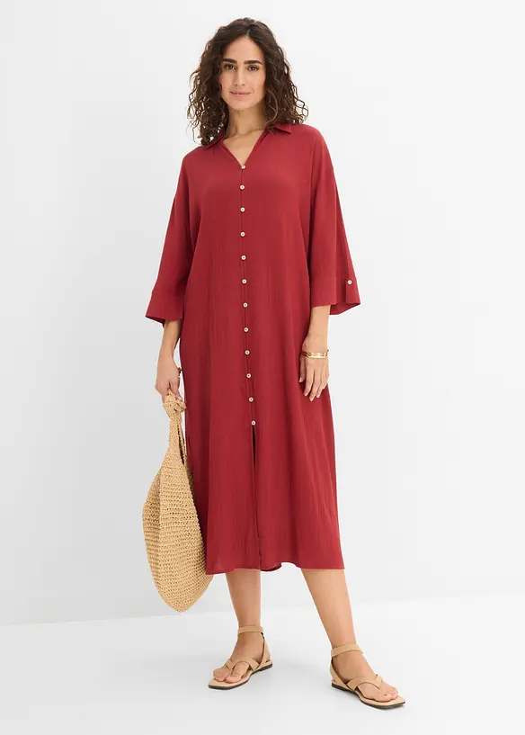 Kaftan-Kleid aus fließender Viskose in rot von vorne (Totalaufnahme) - bonprix