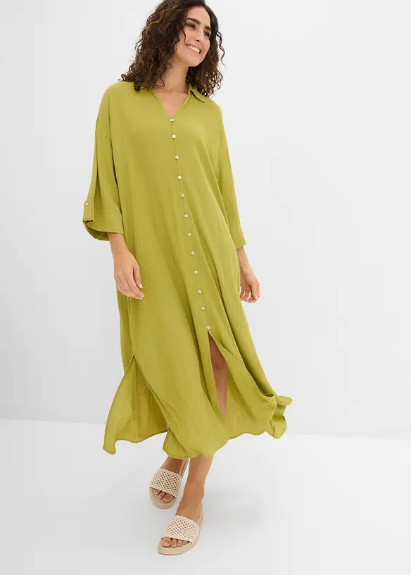 Kaftan-Kleid aus fließender Viskose in grün von vorne (Totalaufnahme) - bonprix