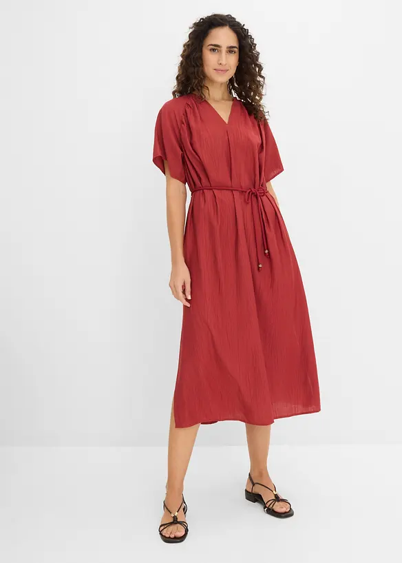 Midikleid aus softem Viskose-Mix in rot von vorne (Totalaufnahme) - bonprix