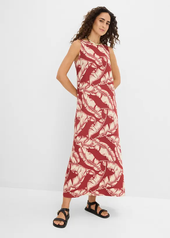 Weites Kleid mit All-Over-Print aus Viskose-Mix in rot von vorne (Totalaufnahme) - bonprix Weites Kleid mit All-Over-Print aus Viskose-Mix in rot von vorne (Totalaufnahme) - bonprix