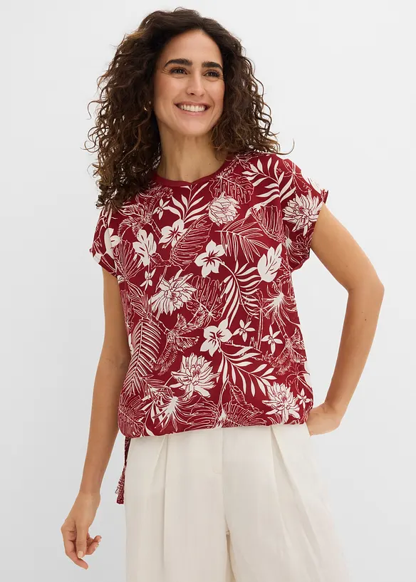 Blusenshirt aus Material-Mix in rot von vorne (im Anschnitt) - bonprix