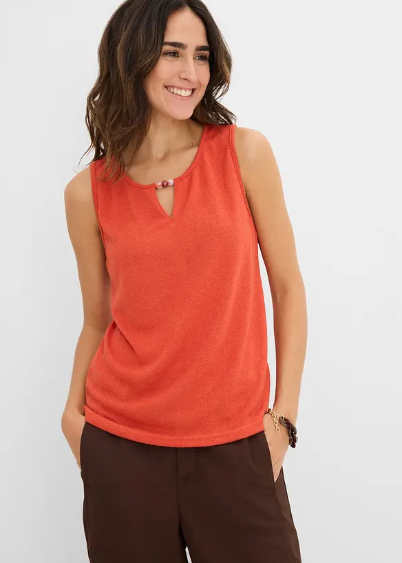 Stricktop mit Perlendetail in rot von vorne (im Anschnitt) - bonprix Stricktop mit Perlendetail in rot von vorne (im Anschnitt) - bonprix
