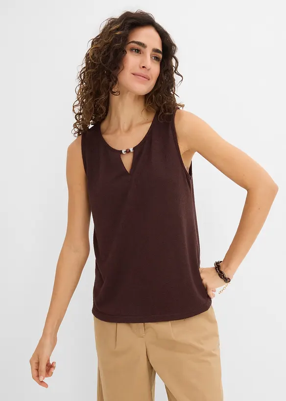 Stricktop mit Perlendetail in braun von vorne (im Anschnitt) - bonprix Stricktop mit Perlendetail in braun von vorne (im Anschnitt) - bonprix