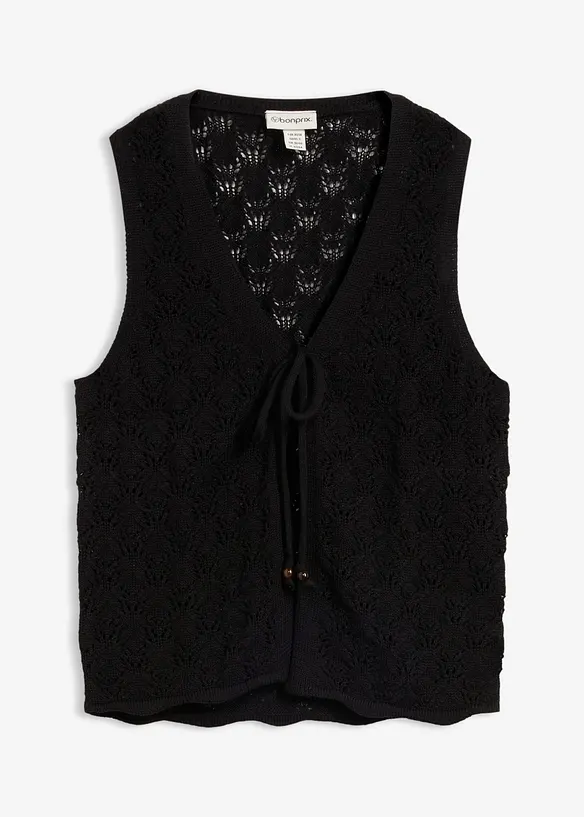 Ajour Strickweste in schwarz von vorne - bonprix