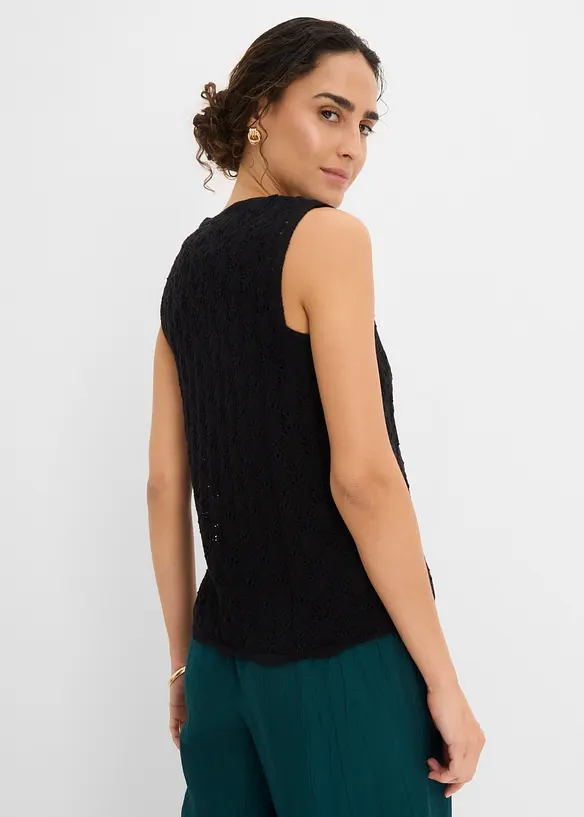 Ajour Strickweste in schwarz von hinten (im Anschnitt) - bonprix