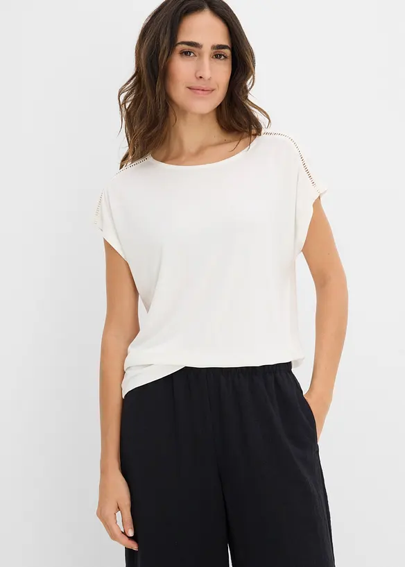 Shirt mit Leiterspitze in weiß von vorne (im Anschnitt) - bonprix