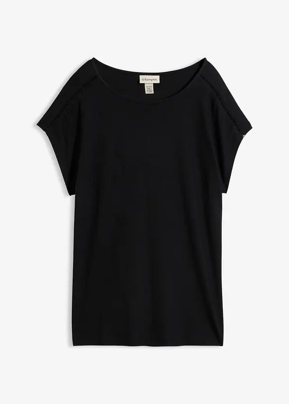 Shirt mit Leiterspitze in schwarz von vorne - bonprix