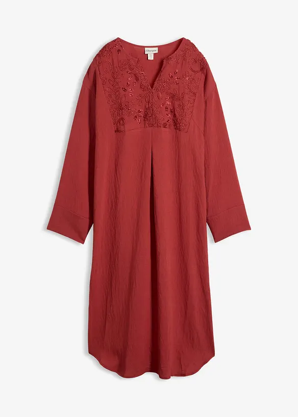 Leichtes Kaftan-Kleid mit Verzierung in rot von vorne - bonprix Leichtes Kaftan-Kleid mit Verzierung in rot von vorne - bonprix