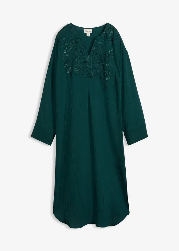 Leichtes Kaftan-Kleid mit Verzierung in grün von vorne - bonprix Leichtes Kaftan-Kleid mit Verzierung in grün von vorne - bonprix