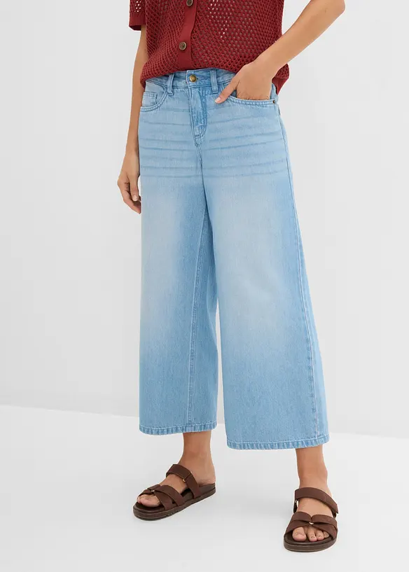 Leichte 7/8 Wide-Leg-Jeans Mid Waist, Bequembund in blau von vorne - bonprix