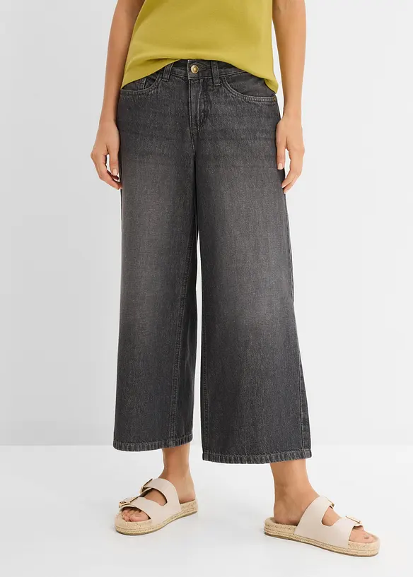 Leichte 7/8 Wide-Leg-Jeans Mid Waist, Bequembund in grau von vorne - bonprix
