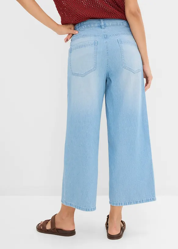 Leichte 7/8 Wide-Leg-Jeans Mid Waist, Bequembund in blau von hinten - bonprix