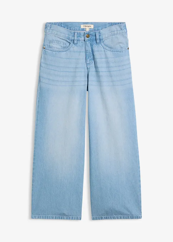 Leichte 7/8 Wide-Leg-Jeans Mid Waist, Bequembund in blau von vorne - bonprix