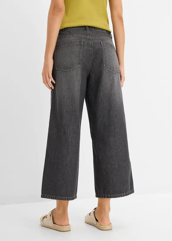 Leichte 7/8 Wide-Leg-Jeans Mid Waist, Bequembund in grau von hinten - bonprix