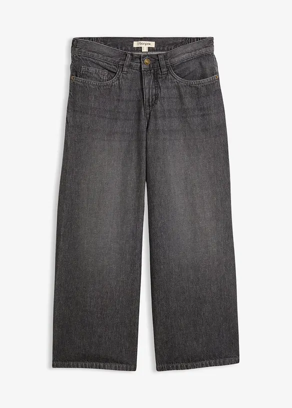 Leichte 7/8 Wide-Leg-Jeans Mid Waist, Bequembund in grau von vorne - bonprix