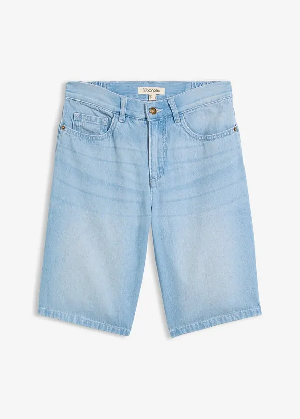 Leichte Jeans-Bermuda Mid Waist, Bequembund in blau von vorne - bonprix Leichte Jeans-Bermuda Mid Waist, Bequembund in blau von vorne - bonprix