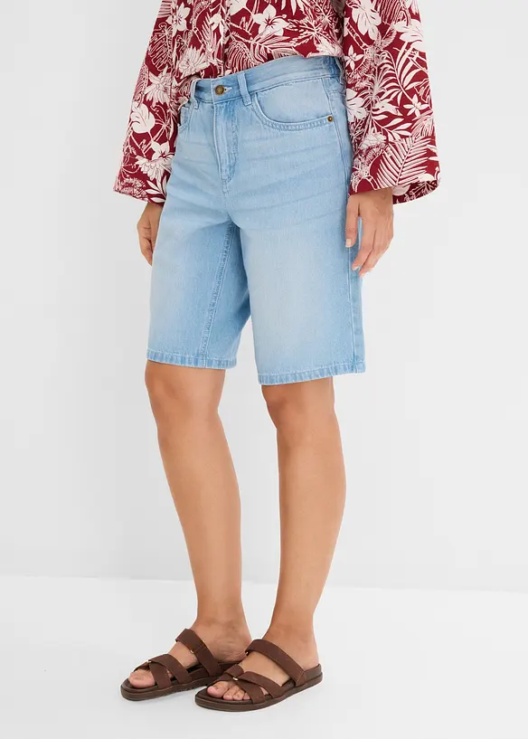 Leichte Jeans-Bermuda Mid Waist, Bequembund in blau von vorne - bonprix Leichte Jeans-Bermuda Mid Waist, Bequembund in blau von vorne - bonprix