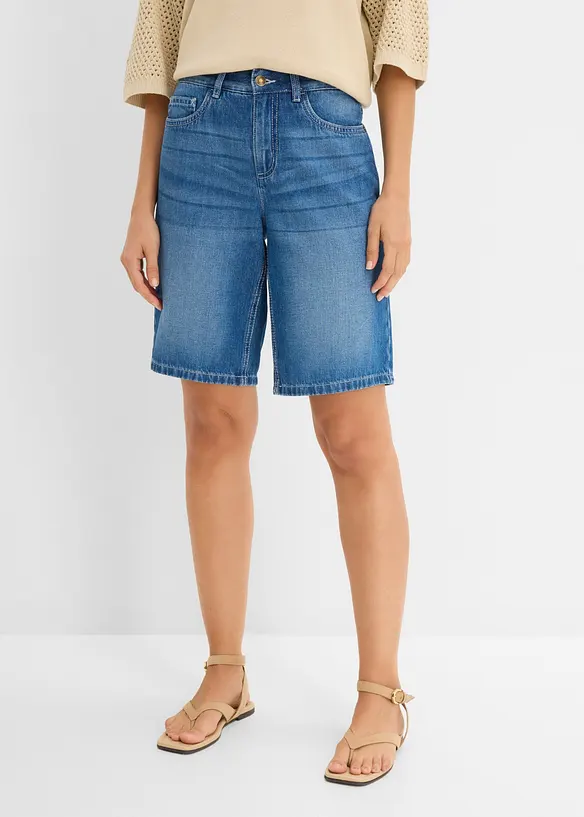 Leichte Jeans-Bermuda Mid Waist, Bequembund in blau von vorne - bonprix Leichte Jeans-Bermuda Mid Waist, Bequembund in blau von vorne - bonprix