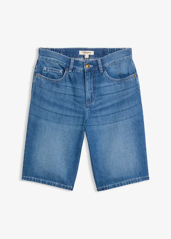 Leichte Jeans-Bermuda Mid Waist, Bequembund in blau von vorne - bonprix Leichte Jeans-Bermuda Mid Waist, Bequembund in blau von vorne - bonprix