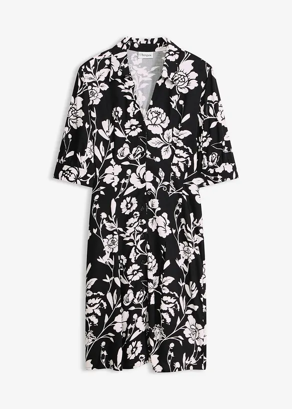 Blusenkleid aus fließender Viskose in schwarz von vorne - bonprix